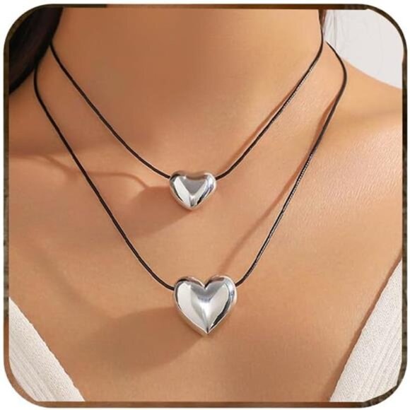 Layered Velvet Choker Necklace | Double Heart Pendant | Romantic Gothic Jewelry - Picture 2 of 6